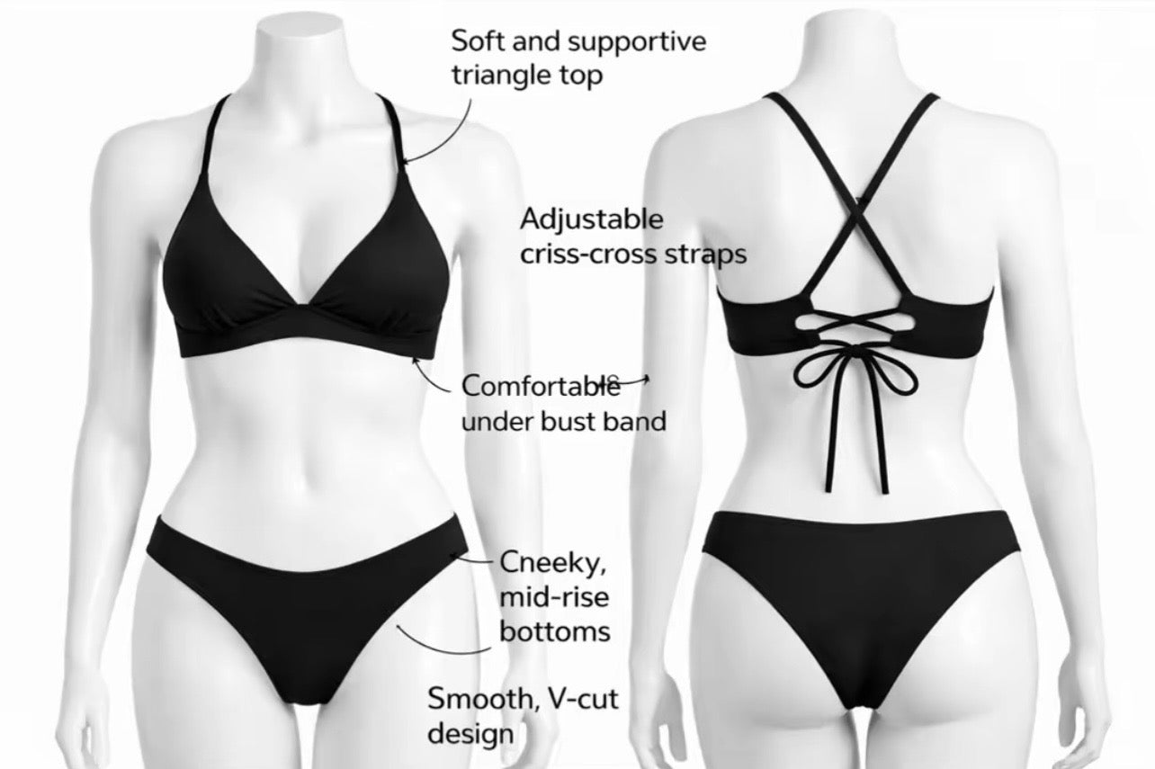 Women’s Triangle Bikini Set – Two Piece Swimsuit with Removable Pads, Cheeky Bathing Suit Bottoms