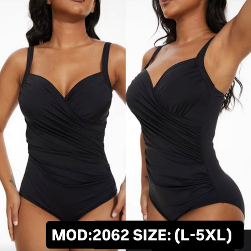 Women's One Piece Swimsuit – Tummy Control Ruched Bathing Suit with Adjustable Straps & Scoop Back – Black