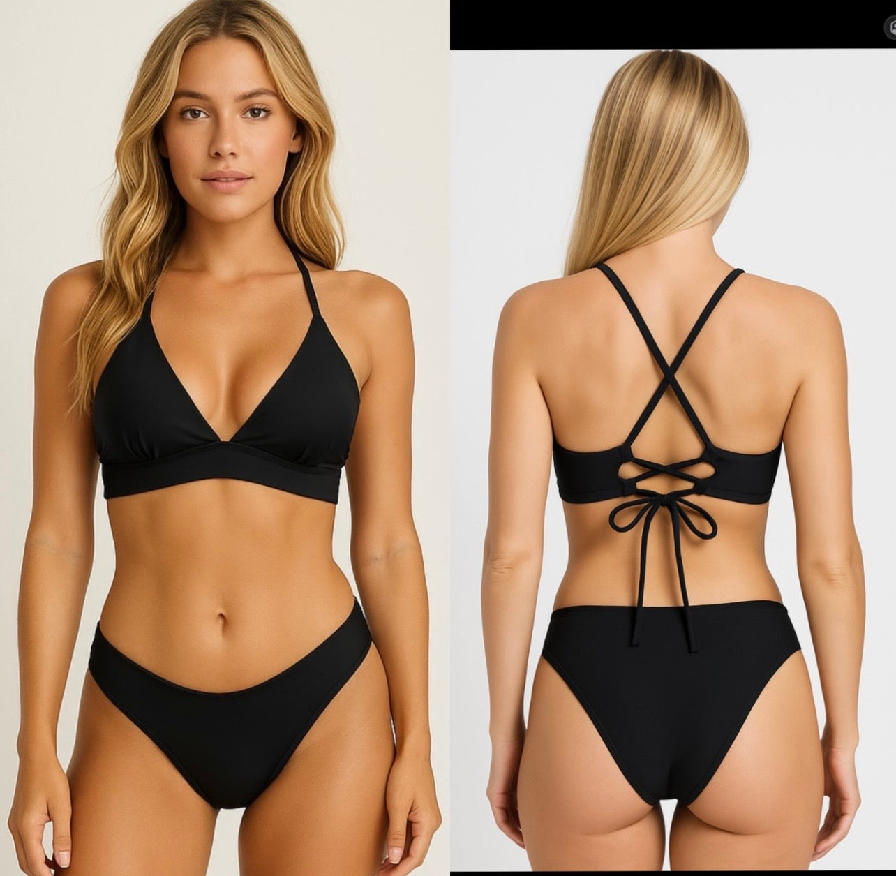 Women’s Triangle Bikini Set – Two Piece Swimsuit with Removable Pads, Cheeky Bathing Suit Bottoms