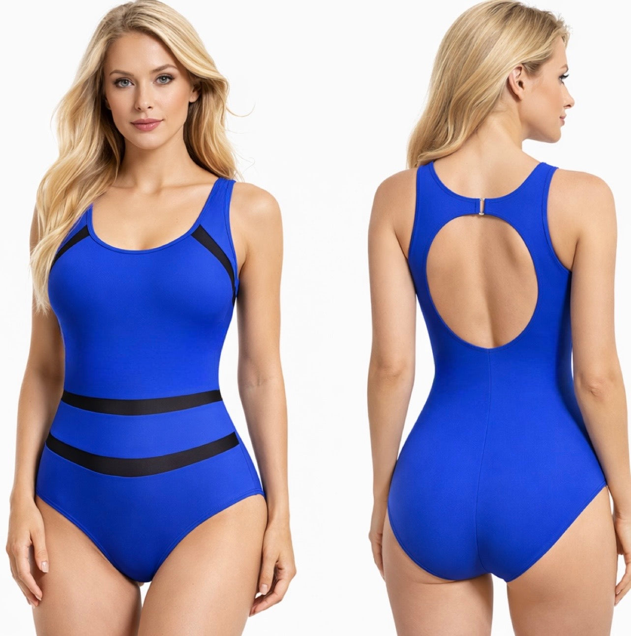 Women’s One Piece Swimsuit with Mesh Panels – Built-in Cups, Tummy Control Bathing Suit – Swimming, Beach & Sports