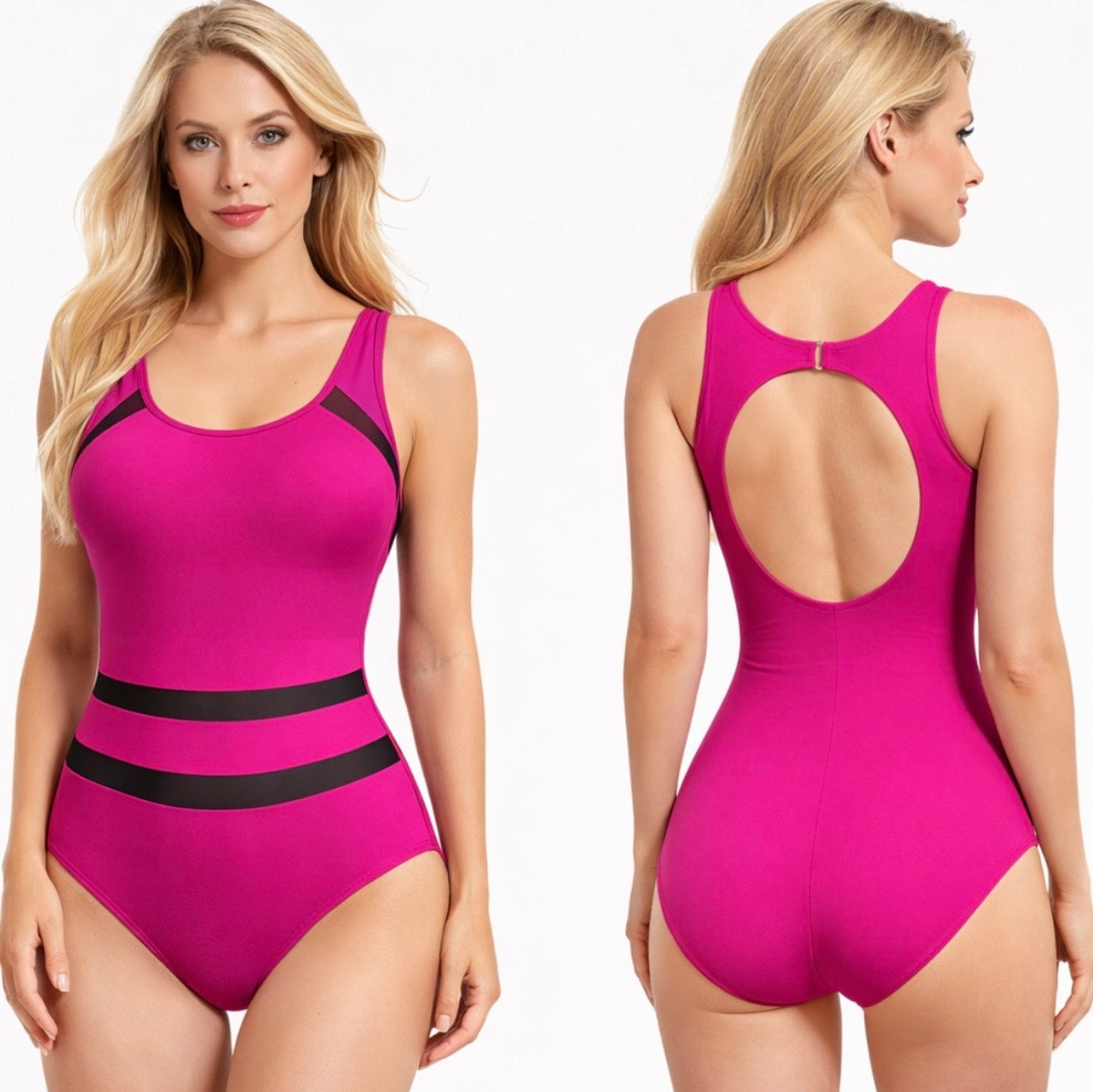 Women’s One Piece Swimsuit with Mesh Panels – Built-in Cups, Tummy Control Bathing Suit – Swimming, Beach & Sports