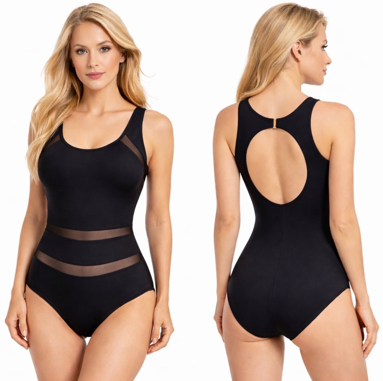 Women’s One Piece Swimsuit with Mesh Panels – Built-in Cups, Tummy Control Bathing Suit – Swimming, Beach & Sports